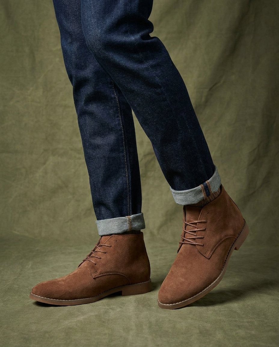 Classic men's brown suede ankle boots, featuring a durable build and comfortable design for all-day wear.