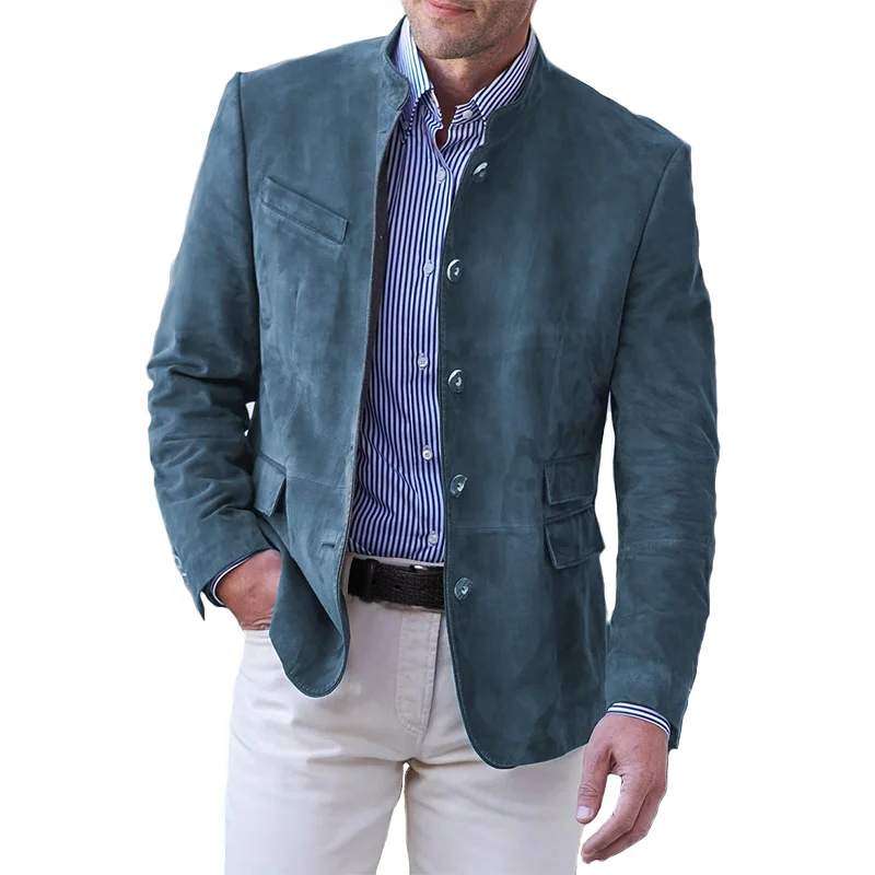 Handcrafted men's fall/spring jacket; a durable classic button-down outerwear piece for stylish layered looks.