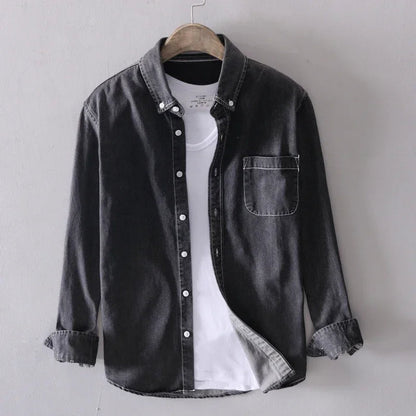 Casual men's long sleeve button-down shirt with a classic fit and denim style for versatile everyday wear.