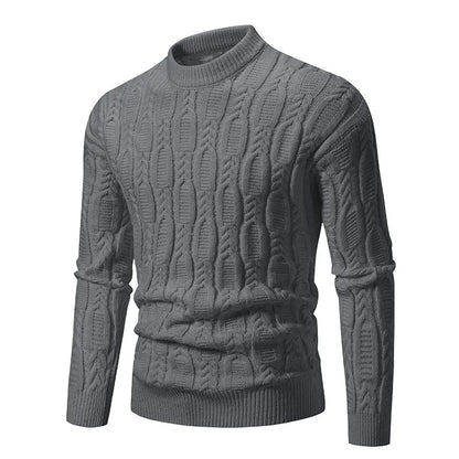Classic men's cable knit pullover sweater, ideal for casual winter wear and timeless fashion layering.