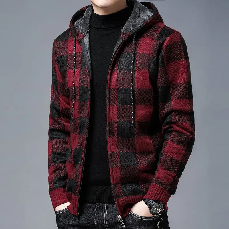 Men's classic checkered zip-up hoodie for everyday comfort & style.