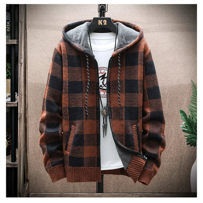 Men's classic checkered zip-up hoodie, a versatile piece for layering & comfort.