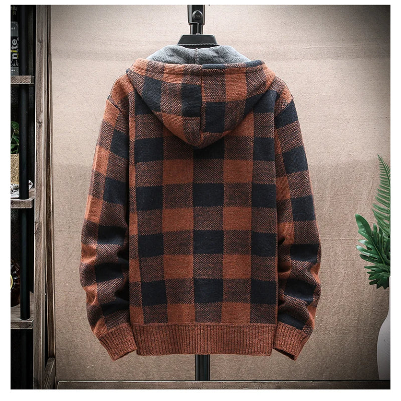 Streetwear men's checkered zip-up hoodie, designed for casual comfort.