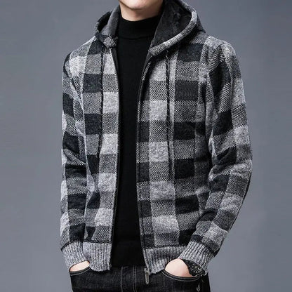 Comfortable men's checkered zip-up hoodie, durable for everyday casual wear.