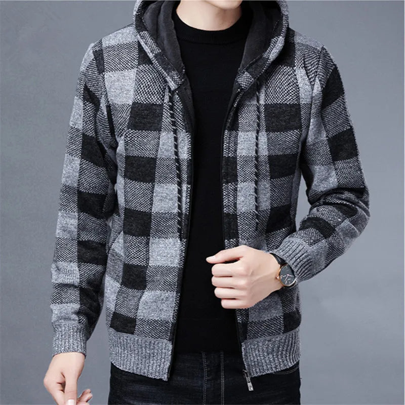 Classic men's zip-up hoodie with a checkered design, great for casual layering.