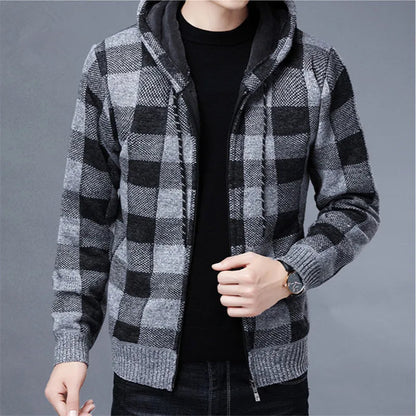 Classic men's zip-up hoodie with a checkered design, great for casual layering.