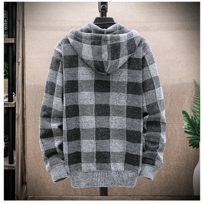 Men's casual checkered zip-up hoodie, perfect outerwear for a stylish look.