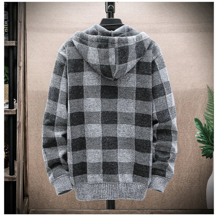Men's casual checkered zip-up hoodie, perfect outerwear for a stylish look.