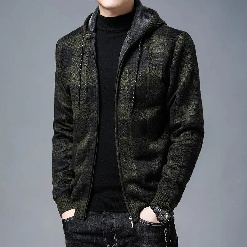 Stylish & comfortable men's checkered zip-up hoodie for casual streetwear.