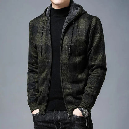 Stylish & comfortable men's checkered zip-up hoodie for casual streetwear.