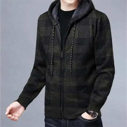 Durable men's classic checkered zip-up hoodie, essential for everyday layering.