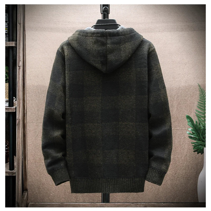 Versatile men's checkered zip-up hoodie, ideal for everyday comfort & casual wear.