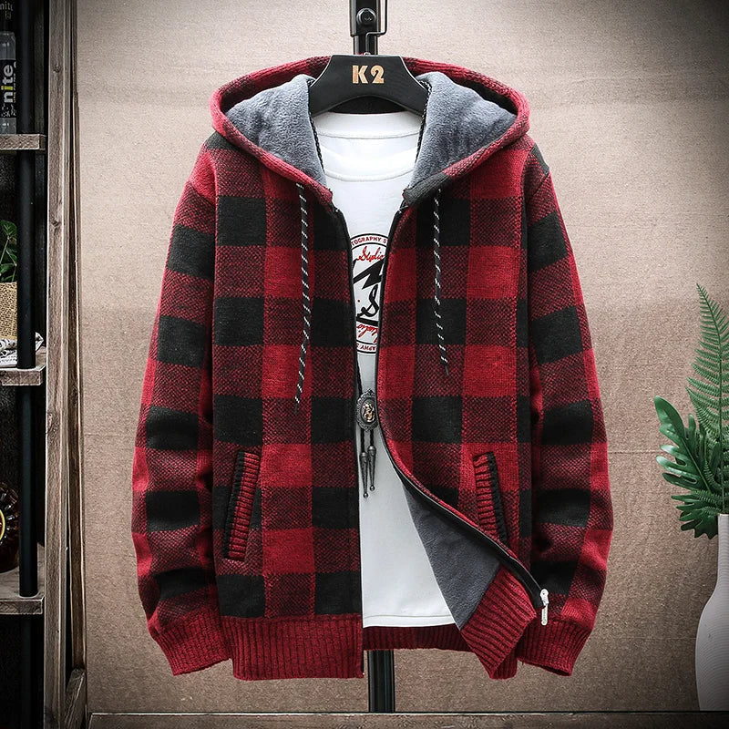 Comfortable men's checkered zip-up hoodie, ideal for everyday casual wear.