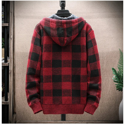 Classic men's zip-up hoodie with a stylish checkered pattern, great for outerwear.