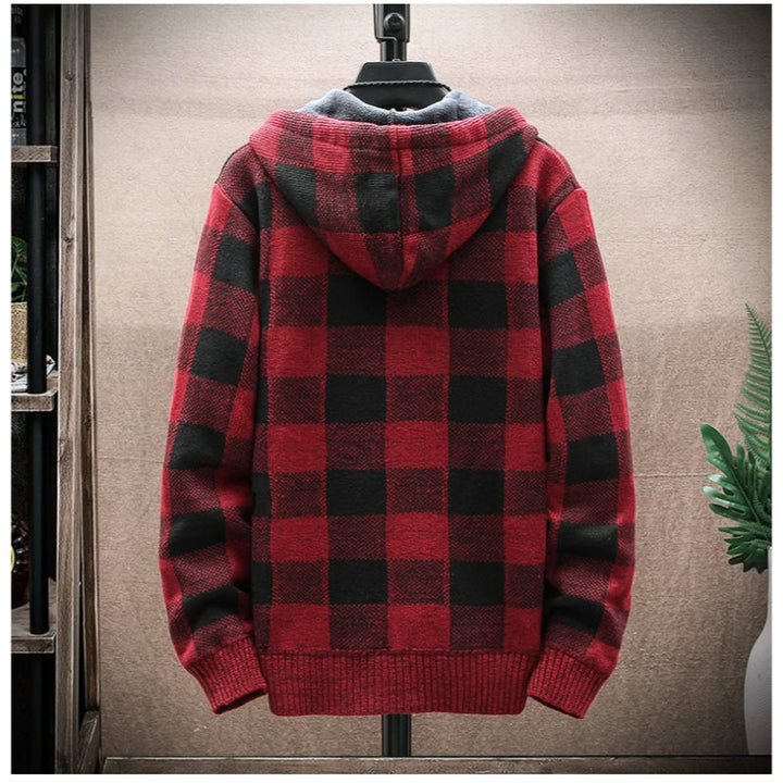 Classic men's zip-up hoodie with a stylish checkered pattern, great for outerwear.
