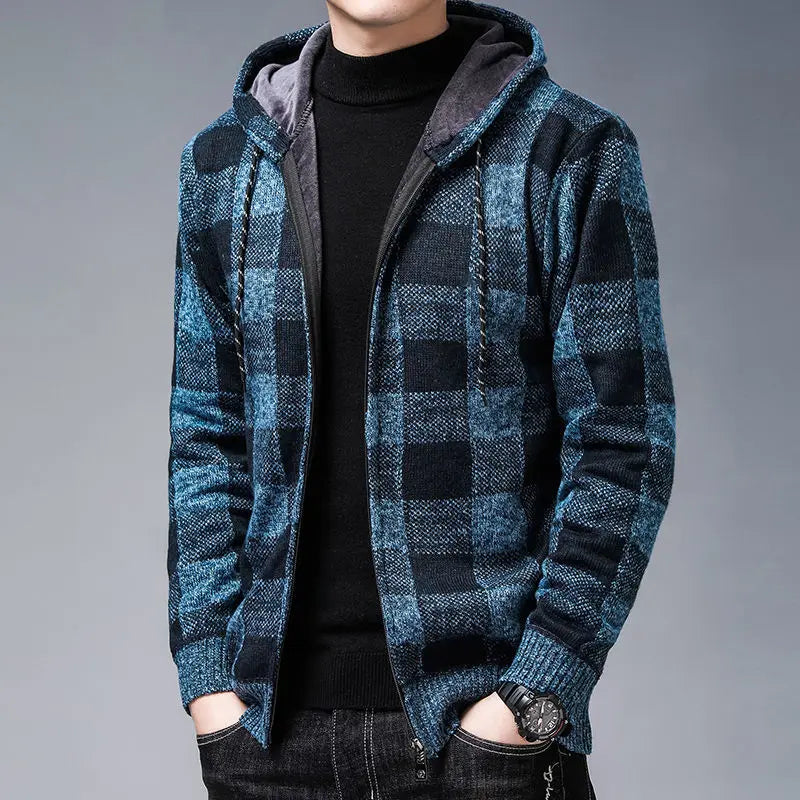 Everyday men's checkered zip hoodie, perfect for casual layering and comfort.