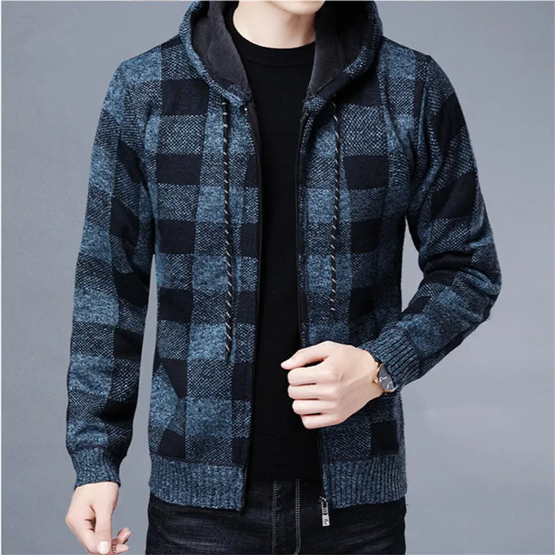 Men's casual checkered zip-up hoodie, a comfortable and durable streetwear essential.