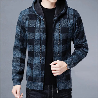 Men's casual checkered zip-up hoodie, a comfortable and durable streetwear essential.