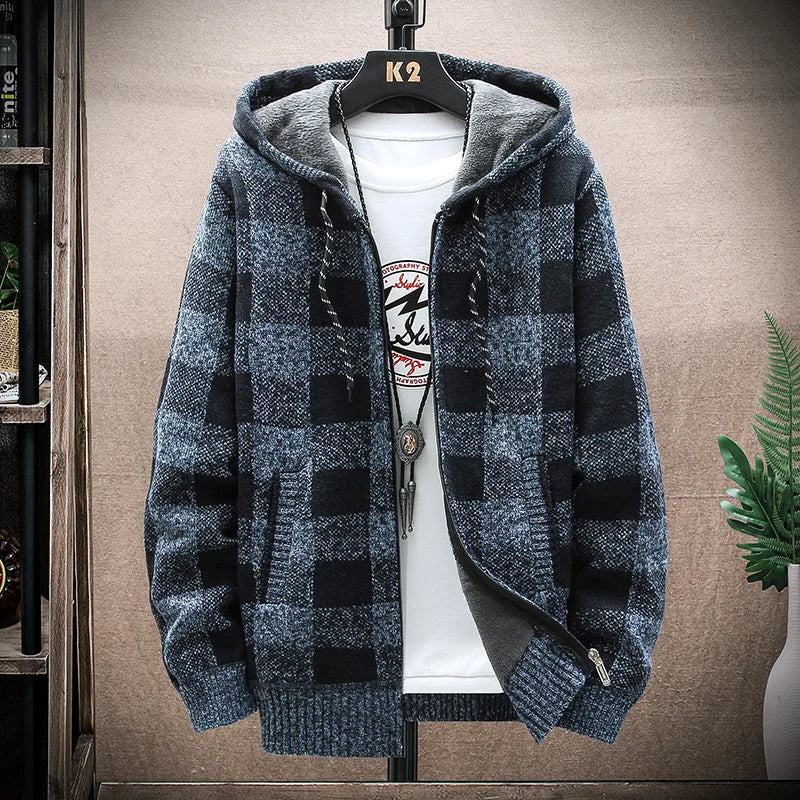 Stylish men's classic checkered zip hoodie for everyday wear & layering.