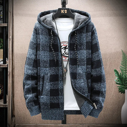 Stylish men's classic checkered zip hoodie for everyday wear & layering.