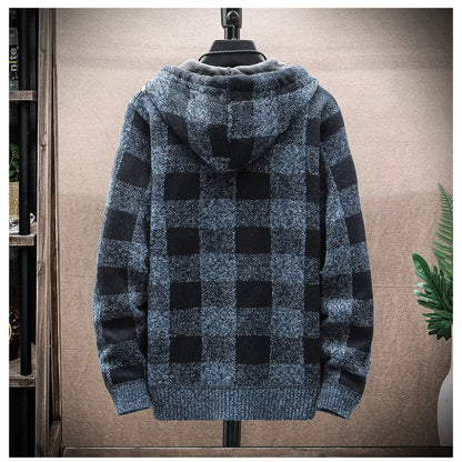 Durable and comfortable men's checkered zip-up hoodie, perfect for casual outings.