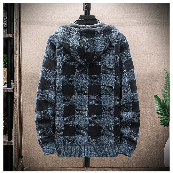 Durable and comfortable men's checkered zip-up hoodie, perfect for casual outings.
