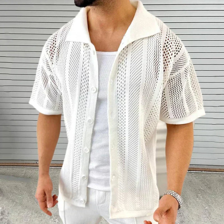Men's summer fashion knit shirt with classic collar. Lightweight, breathable, and perfect for smart casual style.