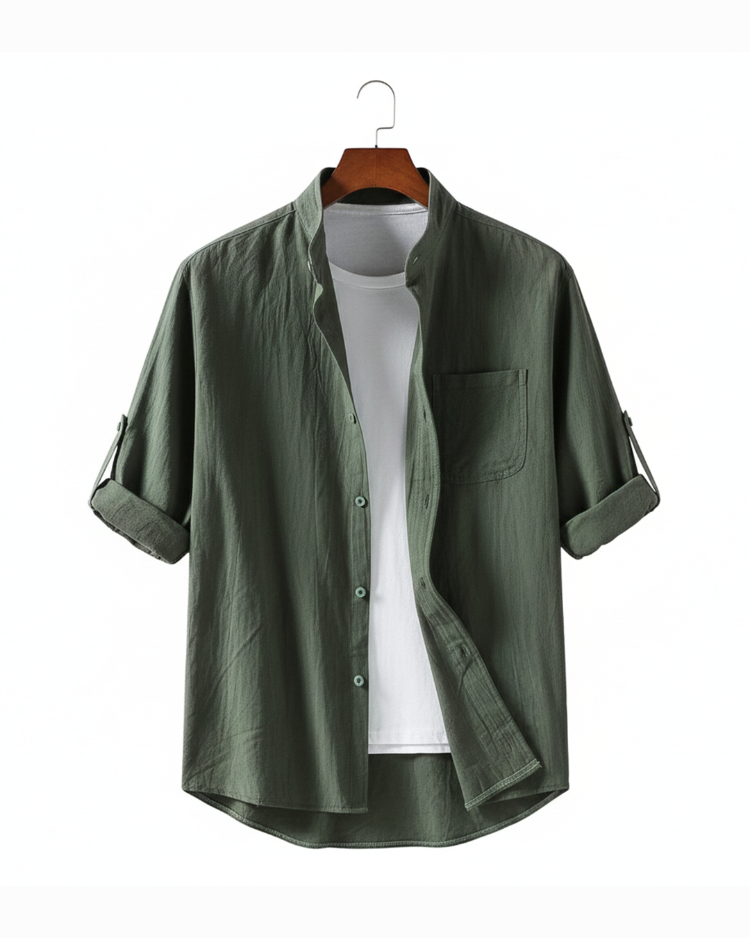 Men's classic cotton button-up shirt, long sleeve, relaxed fit for breathable casual wear and everyday style.