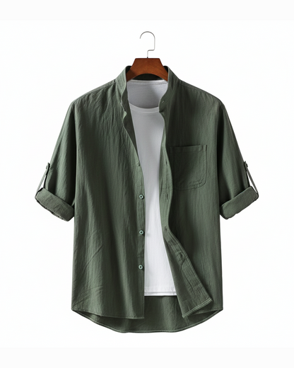 Men's classic cotton button-up shirt, long sleeve, relaxed fit for breathable casual wear and everyday style.