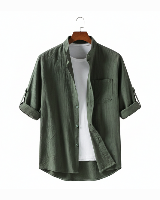 Men's classic cotton button-up shirt, long sleeve, relaxed fit for breathable casual wear and everyday style.