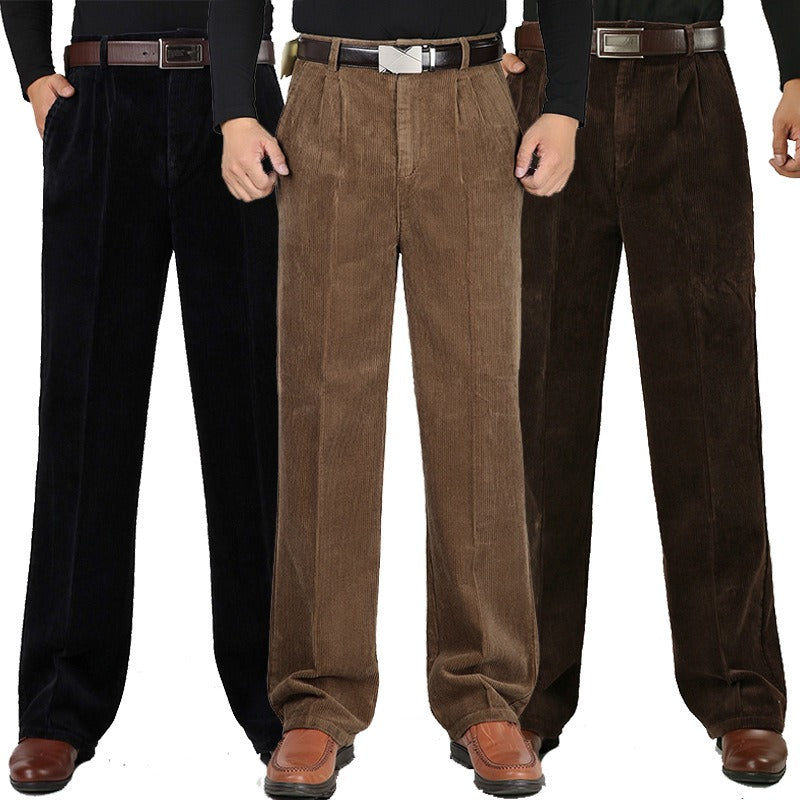 Men's classic cotton corduroy trousers for everyday comfort. Stylish and soft men's winter pants.