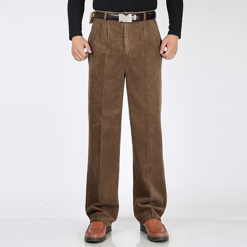 Gray men's classic corduroy pants, ideal for everyday comfort and sophisticated men's fashion.