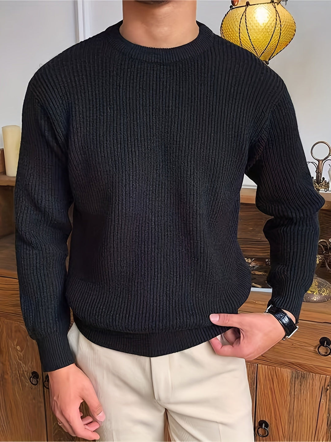 Versatile men's crew neck sweater for everyday casual wear. Long sleeve, comfortable knit.