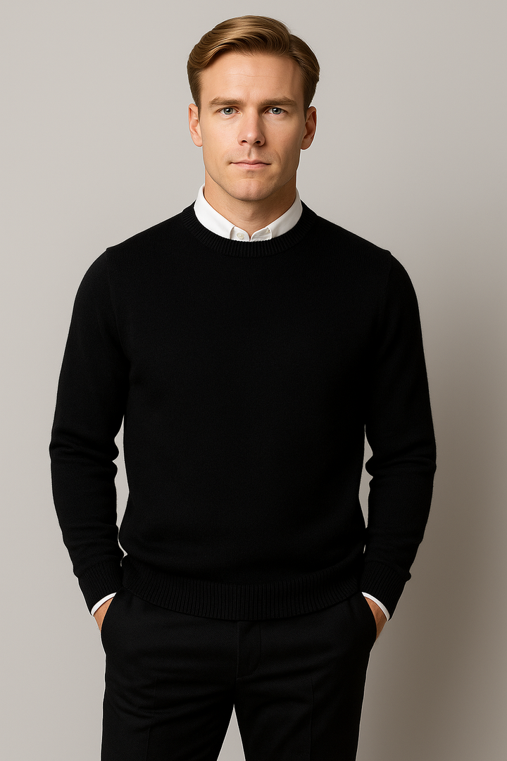 Men's classic crew neck long sleeve sweater, perfect for casual or elegant versatile menswear fashion.