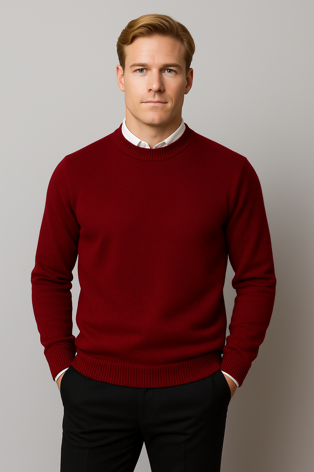 Men's pullover sweater featuring a classic crew neck and long sleeves, suitable for versatile fashion.