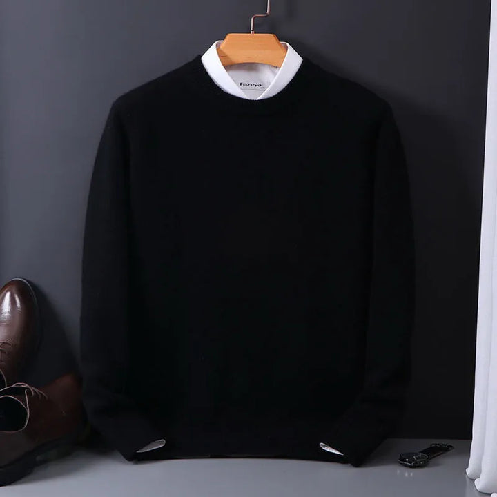Soft knit men's crew neck pullover sweater, ideal for versatile casual & elegant menswear fashion.