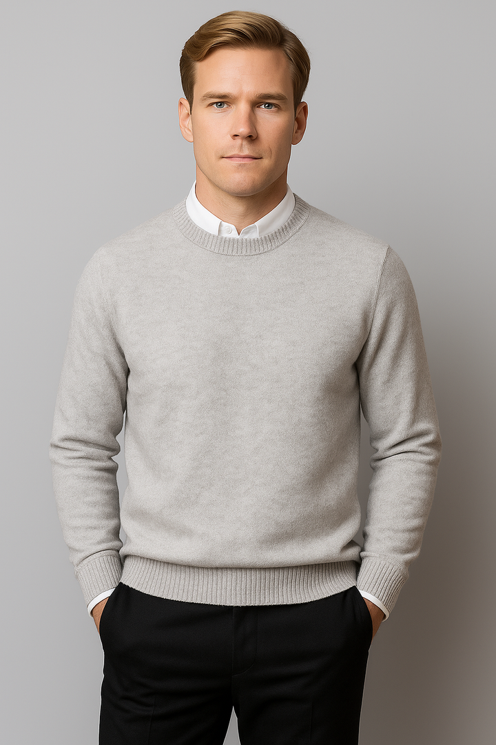 Stylish men's long sleeve crewneck sweater, offering a comfortable classic fit & versatile look.