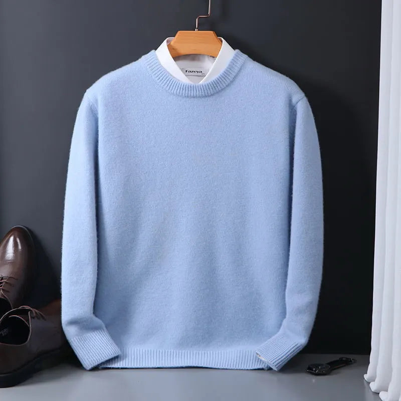Essential men's fashion: classic crewneck long sleeve pullover sweater for versatile elegant styling.