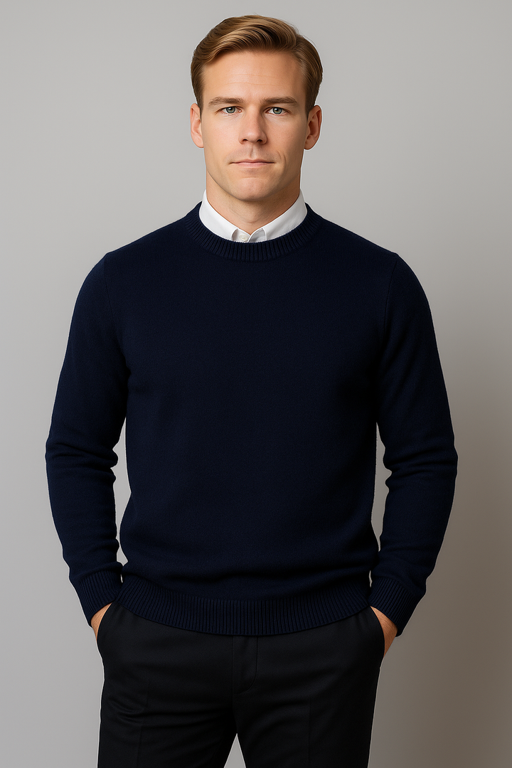 Heather grey men's casual crewneck long sleeve sweater, a versatile pullover for modern menswear.