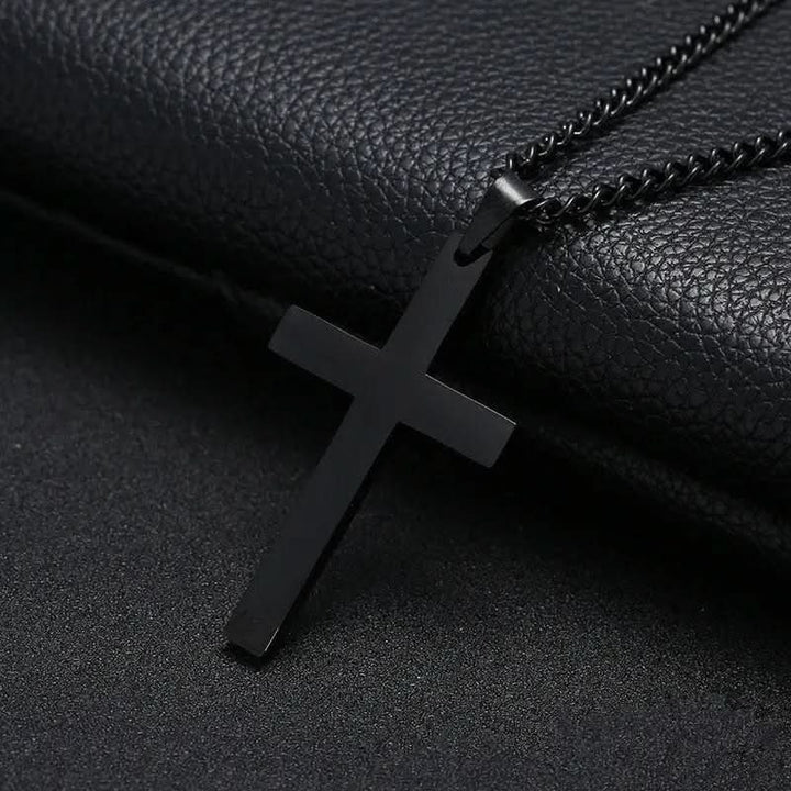 Gold-tone men's classic cross pendant necklace, a timeless religious jewelry item, perfect for a sophisticated gift for him.