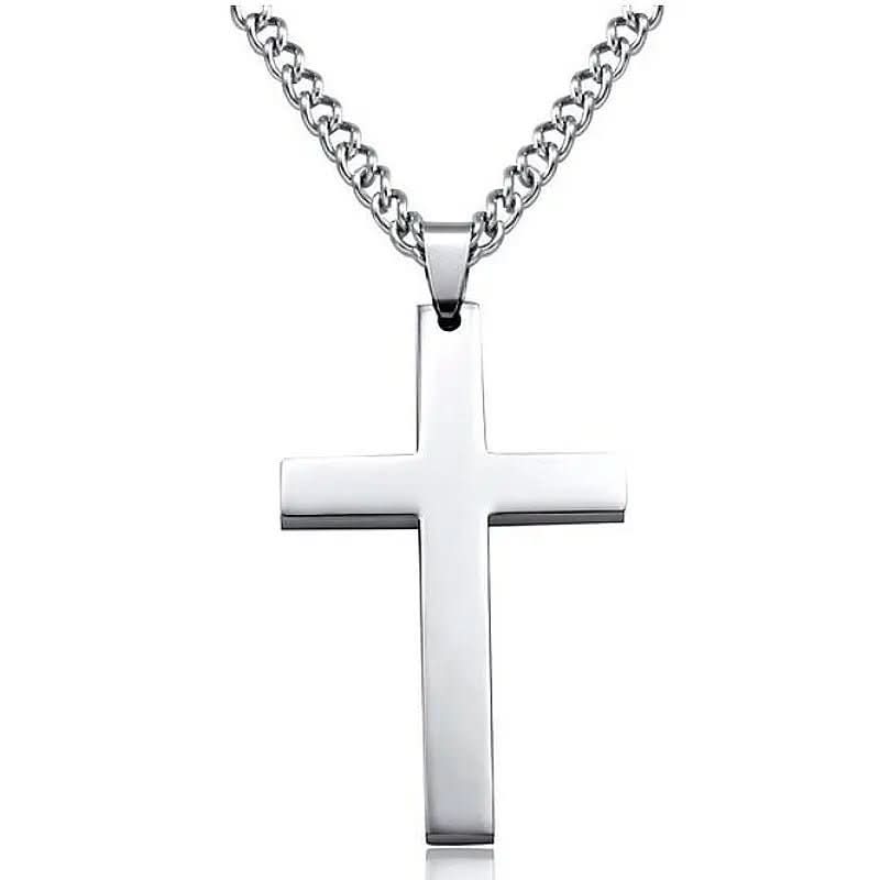 Statement men's classic cross pendant necklace, a bold and timeless religious jewelry piece elevating any men's fashion outfit.
