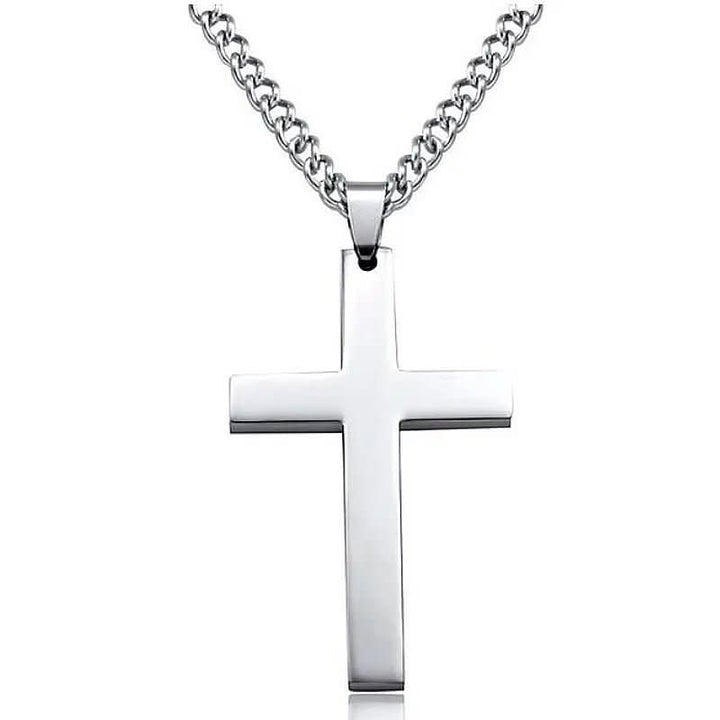 Statement men's classic cross pendant necklace, a bold and timeless religious jewelry piece elevating any men's fashion outfit.
