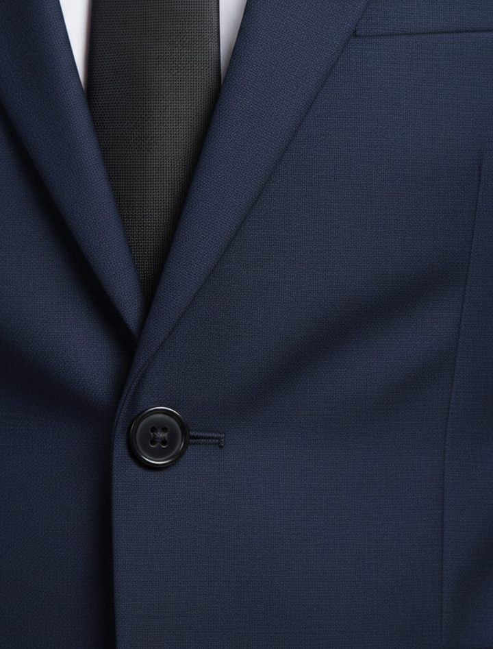 Sharp black two-piece men's suit. Ideal formal wear for business meetings, events, or elegant wedding attire.