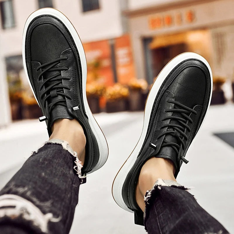 Classic dark brown men's sneakers, comfortable leather footwear for urban everyday style.