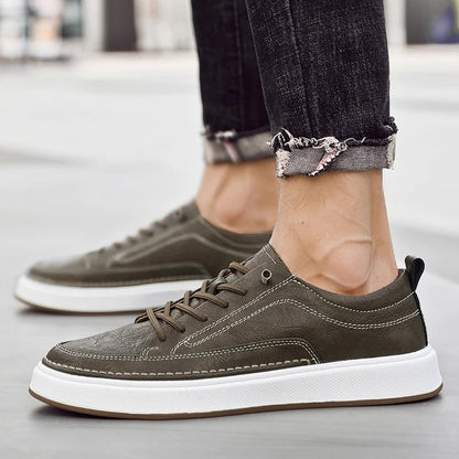Urban style dark brown leather casual footwear for men, comfortable & durable.