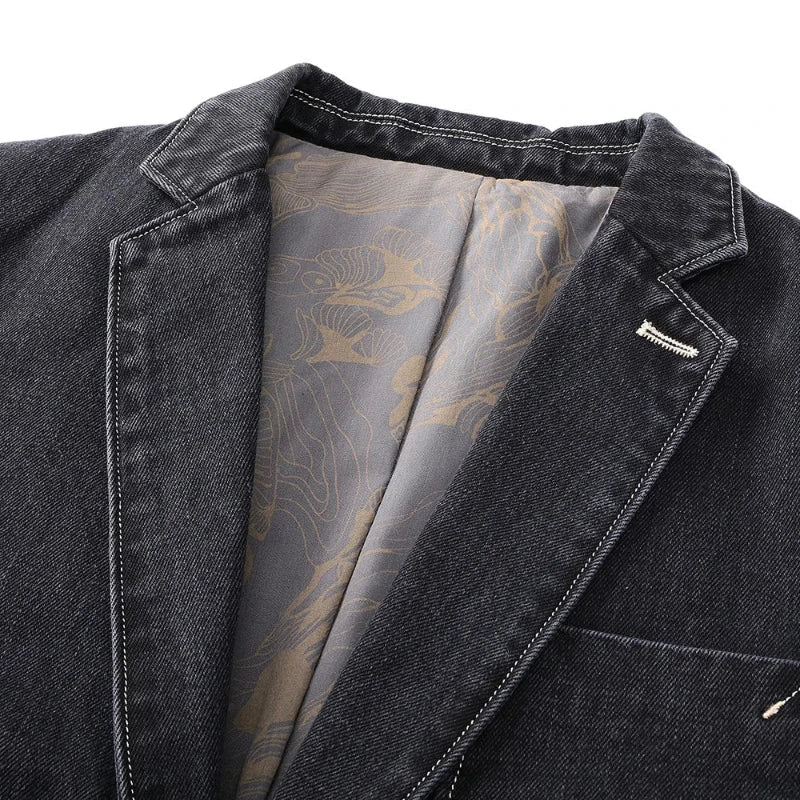 Versatile men's denim jacket, classic button-up, casual vintage style outerwear for mens fashion.