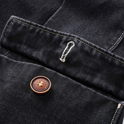 Gray vintage style men's denim jacket, classic button-up, versatile casual fashion outerwear.