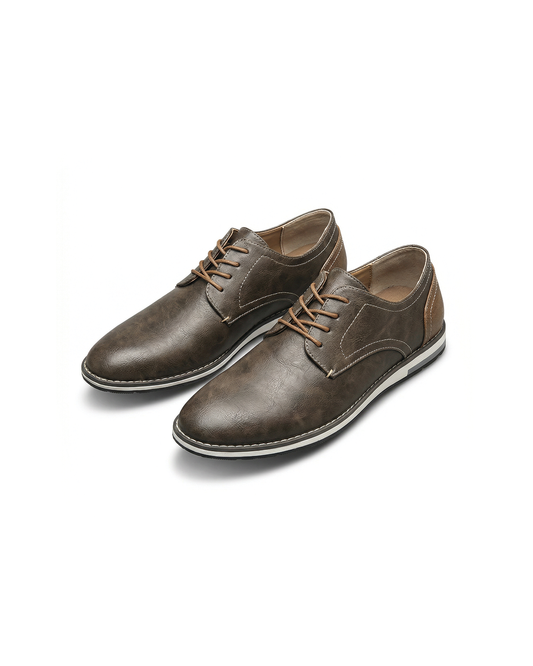Men's Classic Derby Dress Shoes in black leather, perfect for formal & professional business attire.