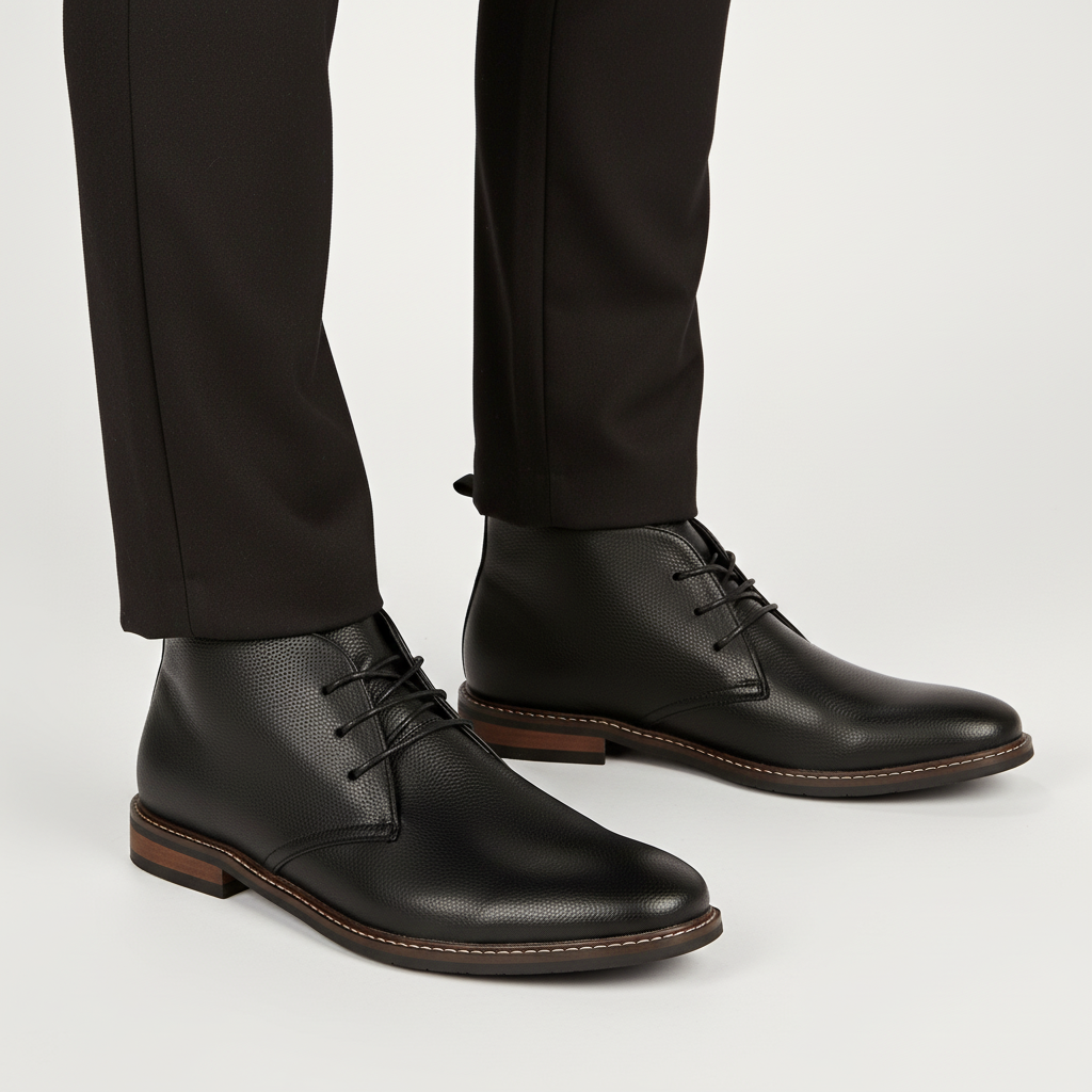 Rugged men's desert boots, built for durability and all-season wear, combining classic style with comfort.