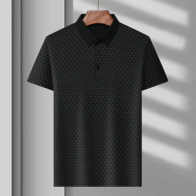 Versatile men's classic diamond pattern polo shirt, short sleeve for smart casual, business casual, or everyday comfort.